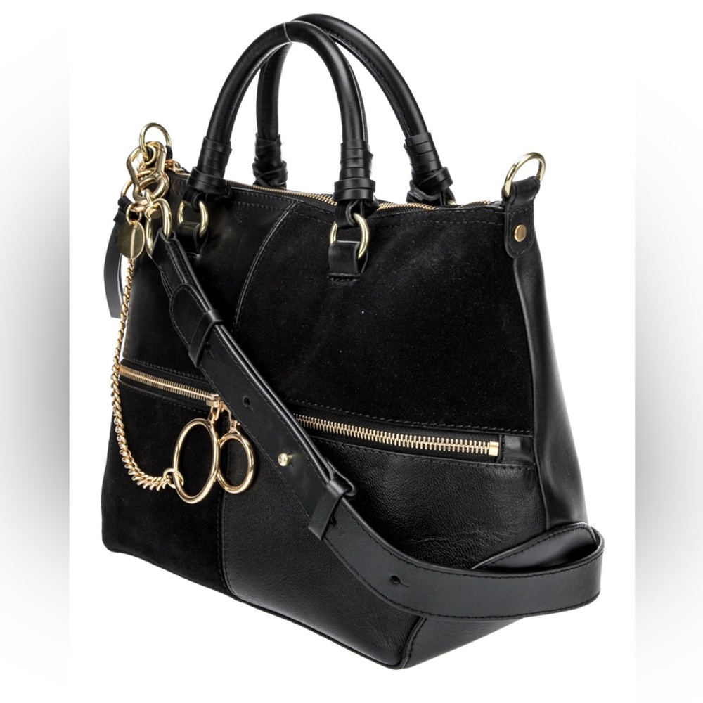 See by Chloé Emy Patchwork Tote Black Handle Handbag Leather AUTHENTIC NEW